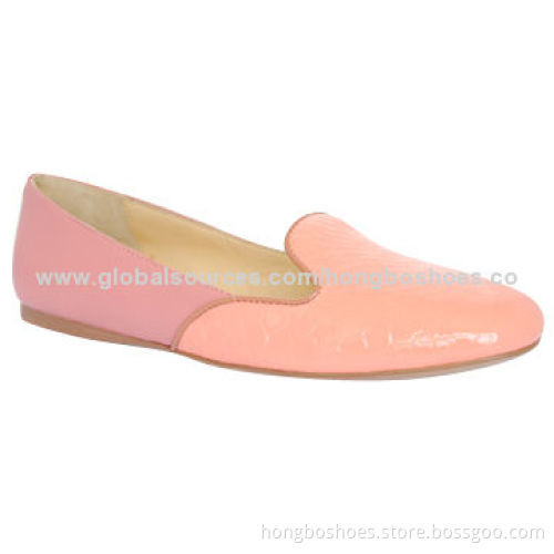 Women's Flat Leather Shoes, Square Toe, Leather Lining and Sock, Rubber Outsole